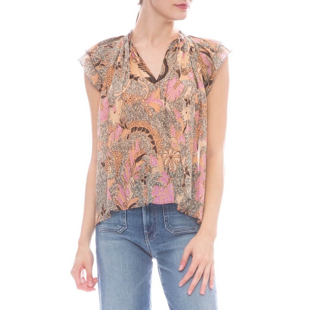 Ulla Johnson Ida‎ Top Ivory Floral Silk Blend Lurex Flutter Sleeve Blouse 4